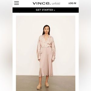 Vince Drapes Pleat Skirt in Lotus Shell, Midi Slip Satin Skirt, Size 8, NWT